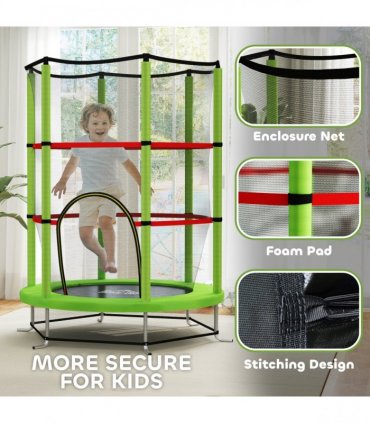 HOMCOM Kids Trampoline Mini Bouncer w/ Enclosure Net for 3-6 Years Green