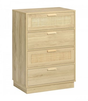 HOMCOM 4 Drawer Dresser, Boho Chest of Drawers Storage Cabinet, Natural