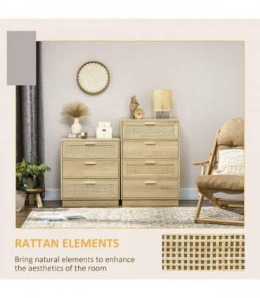 HOMCOM 4 Drawer Dresser, Boho Chest of Drawers Storage Cabinet, Natural