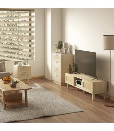 HOMCOM 4 Drawer Dresser, Boho Chest of Drawers Storage Cabinet, Natural