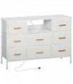 HOMCOM Boucle Chest of Drawers, 2 USB & 2 AC Ports, 8 Drawers Dresser