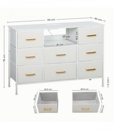 HOMCOM Boucle Chest of Drawers, 2 USB & 2 AC Ports, 8 Drawers Dresser