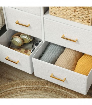 HOMCOM Boucle Chest of Drawers, 2 USB & 2 AC Ports, 8 Drawers Dresser