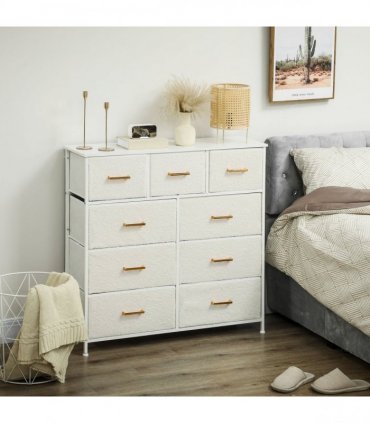 Stylish Cream White Storage Unit with Nine Drawers and Durable Steel Frame