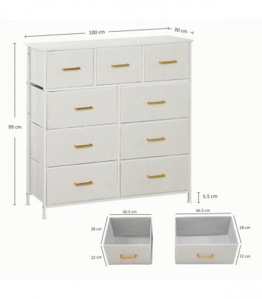 Stylish Cream White Storage Unit with Nine Drawers and Durable Steel Frame