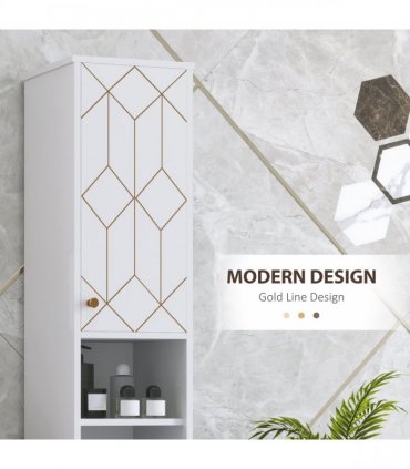 HOMCOM Slim Bathroom Storage Unit, Bathroom Cabinet with Doors, White