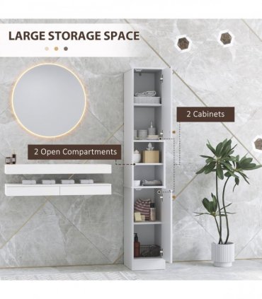 HOMCOM Slim Bathroom Storage Unit, Bathroom Cabinet with Doors, White