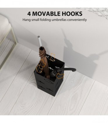HOMCOM Decorative Umbrella Holder w/ Drip Tray 4 Hooks for Entryway Black