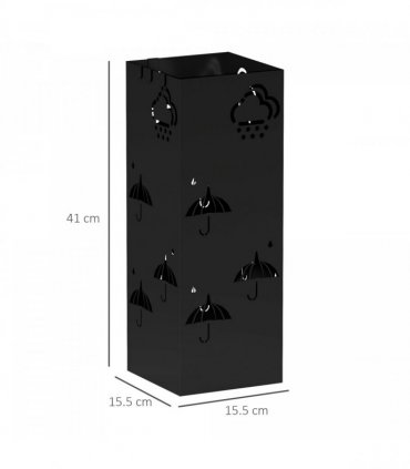 HOMCOM Decorative Umbrella Holder w/ Drip Tray 4 Hooks for Entryway Black