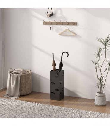 HOMCOM Decorative Umbrella Holder w/ Drip Tray 4 Hooks for Entryway Black