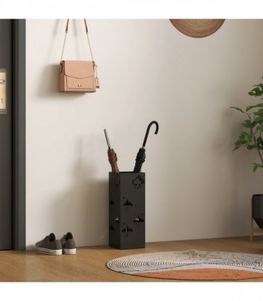 HOMCOM Decorative Umbrella Holder w/ Drip Tray 4 Hooks for Entryway Black