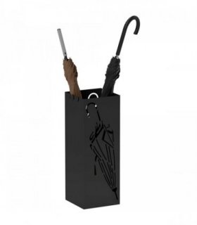 HOMCOM Square Umbrella Holder with Hooks and Water Tray for Entryway Black