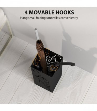 HOMCOM Square Umbrella Holder with Hooks and Water Tray for Entryway Black