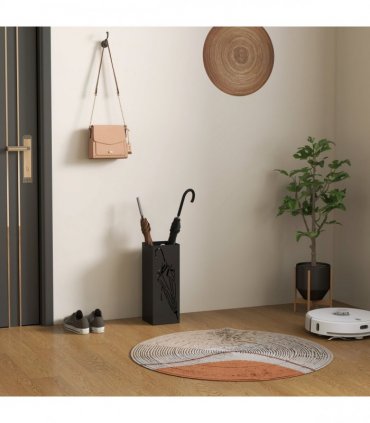 HOMCOM Square Umbrella Holder with Hooks and Water Tray for Entryway Black
