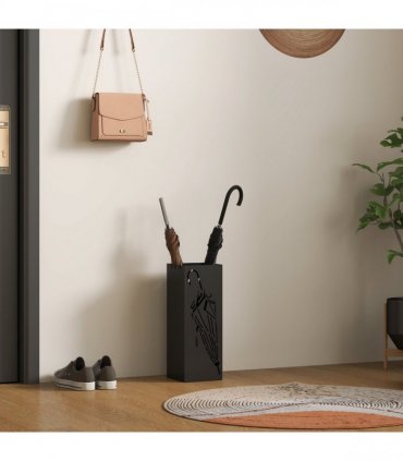 HOMCOM Square Umbrella Holder with Hooks and Water Tray for Entryway Black