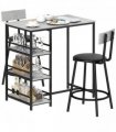 Elegant Light Grey Dining Set - Space-Saving Table and Chairs