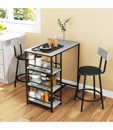Elegant Light Grey Dining Set - Space-Saving Table and Chairs