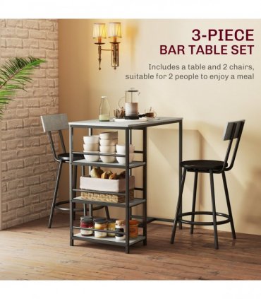 Elegant Light Grey Dining Set - Space-Saving Table and Chairs