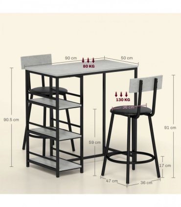 Elegant Light Grey Dining Set - Space-Saving Table and Chairs