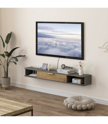 HOMCOM 140 cm Floating TV Unit with Storage Entertainment Media Console Grey