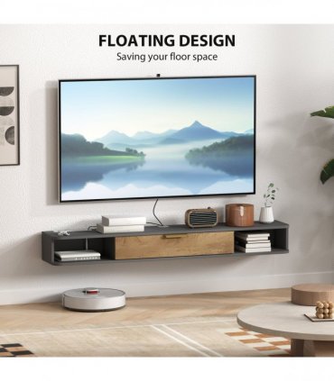 HOMCOM 140 cm Floating TV Unit with Storage Entertainment Media Console Grey