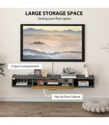 HOMCOM 140 cm Floating TV Unit with Storage Entertainment Media Console Grey
