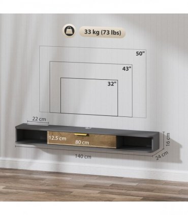 HOMCOM 140 cm Floating TV Unit with Storage Entertainment Media Console Grey