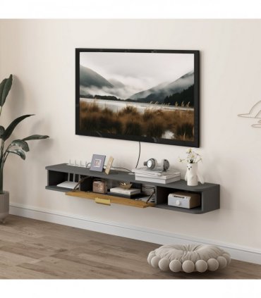 HOMCOM 140 cm Floating TV Unit with Storage Entertainment Media Console Grey