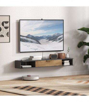 HOMCOM 140 cm Floating TV Unit with Storage Entertainment Media Console Grey