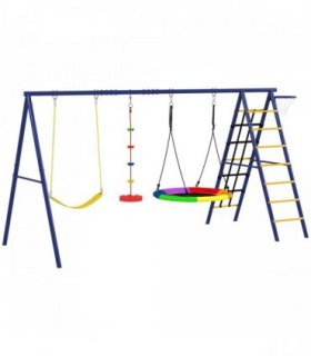 AIYAPLAY 6 in 1 Kids Swing Set with 3 Swings, Climbing Net and Ladder