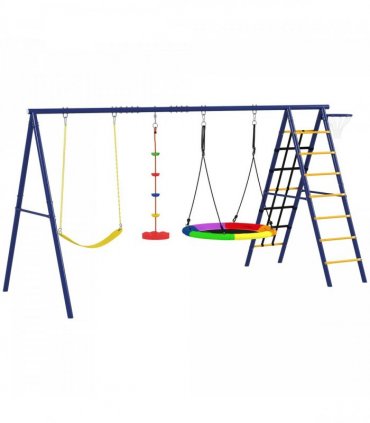AIYAPLAY 6 in 1 Kids Swing Set with 3 Swings, Climbing Net and Ladder