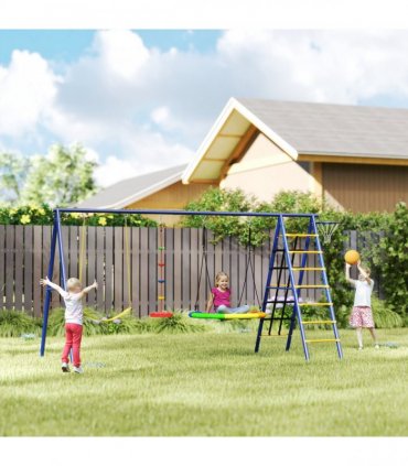 AIYAPLAY 6 in 1 Kids Swing Set with 3 Swings, Climbing Net and Ladder