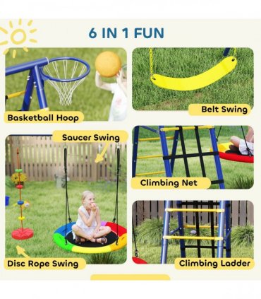 AIYAPLAY 6 in 1 Kids Swing Set with 3 Swings, Climbing Net and Ladder