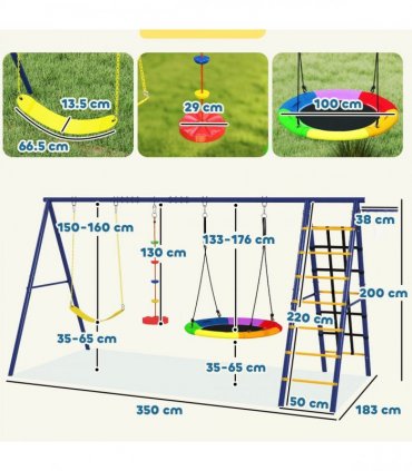 AIYAPLAY 6 in 1 Kids Swing Set with 3 Swings, Climbing Net and Ladder