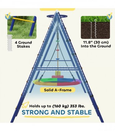 AIYAPLAY 6 in 1 Kids Swing Set with 3 Swings, Climbing Net and Ladder