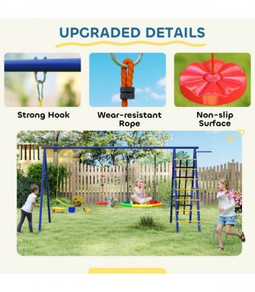 AIYAPLAY 6 in 1 Kids Swing Set with 3 Swings, Climbing Net and Ladder