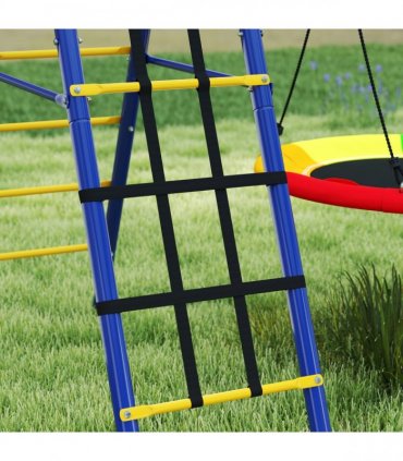 AIYAPLAY 6 in 1 Kids Swing Set with 3 Swings, Climbing Net and Ladder