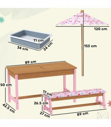 AIYAPLAY Kids Picnic Table, Wooden Children Garden Table and Bench Set, Pink