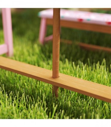 AIYAPLAY Kids Picnic Table, Wooden Children Garden Table and Bench Set, Pink