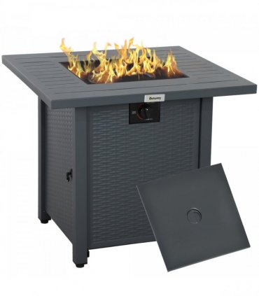 Outsunny 40,000 BTU Gas Firepit Table with Protective Cover, Grey