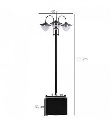 Outsunny 3-head LED Solar Light Lamp Street Light Post with Planter Base, Black