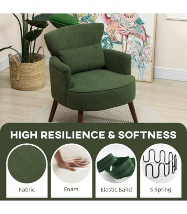HOMCOM Armchair with Padded Seat and Backrest for Living Room, Green