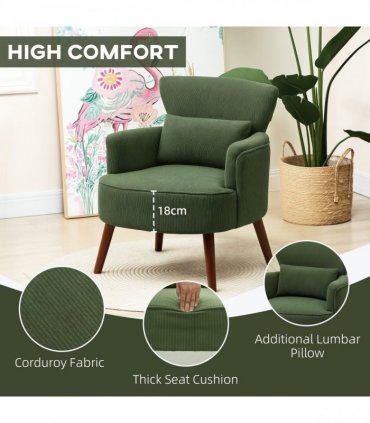 HOMCOM Armchair with Padded Seat and Backrest for Living Room, Green