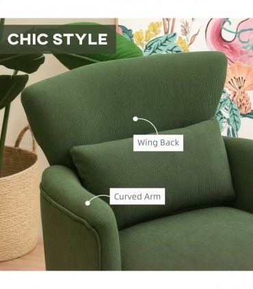 HOMCOM Armchair with Padded Seat and Backrest for Living Room, Green