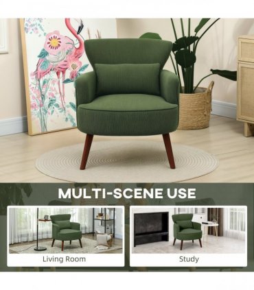 HOMCOM Armchair with Padded Seat and Backrest for Living Room, Green