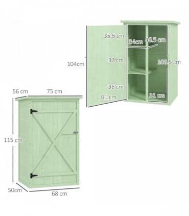 Outsunny Garden Shed Outdoor Tool Storage w/ 2 Shelves 75 x 56 x115cm Green