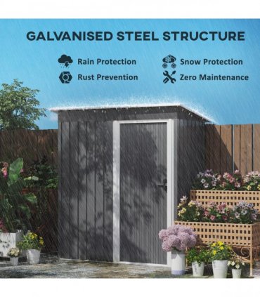 Outsunny 5 x 3ft Garden Storage Shed Sliding Door Sloped Roof Tool, Grey