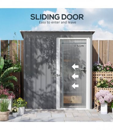 Outsunny 5 x 3ft Garden Storage Shed Sliding Door Sloped Roof Tool, Grey