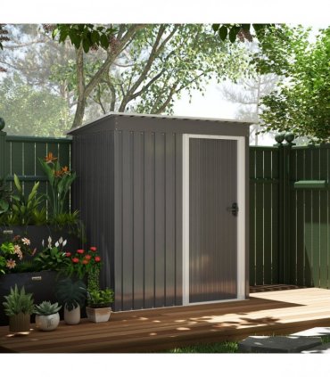Outsunny 5 x 3ft Garden Storage Shed Sliding Door Sloped Roof Tool, Grey