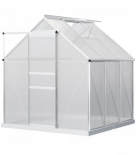 Outsunny Polycarbonate Walk-in Garden Greenhouse w/ Sliding Door Silver Tone
